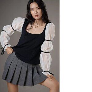 By Anthropologie Maeve Balloon-Sleeve Top size XS  new nwt black white color